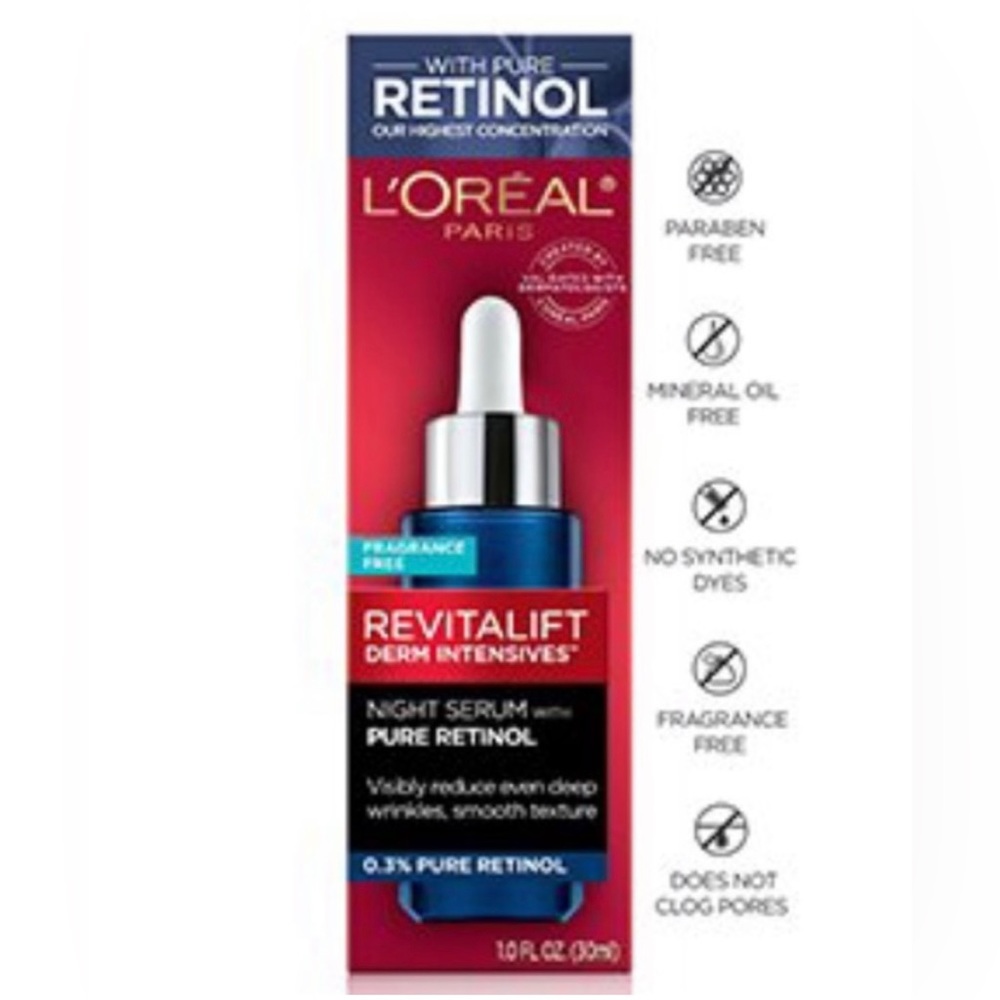 L'Oreal Paris Revitalift 0.3% Pure Retinol Night Serum, Reduce Deep Wrinkles